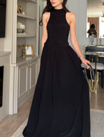 Load image into Gallery viewer, Women's Black Pleated Maxi Dress High Neck Sleeveless Flowing Skirt
