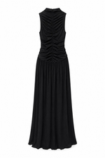Load image into Gallery viewer, Women's Black Pleated Maxi Dress High Neck Sleeveless Flowing Skirt
