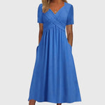 Load image into Gallery viewer, Women's Maxi Dress Surplice V Neck Short Sleeve Side Pockets Casual Style
