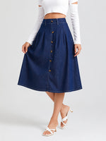 Load image into Gallery viewer, Women's Medium Blue Denim Midi Skirt Button Front a Line Pleated Style
