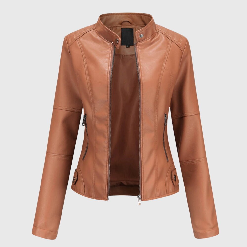 Women's Leather Jacket Button Front Collared Oversized Shacket Style