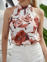 Load image into Gallery viewer, Women's Floral Halter Top Mock Neck Detail
