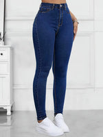 Load image into Gallery viewer, Women's Dark Blue Relaxed Skinny Jeans High Waist Slim Fit Stretch Denim
