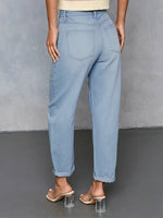 Load image into Gallery viewer, Women's Relaxed Light Blue Barrel Jeans High Waist Cuffed Hem
