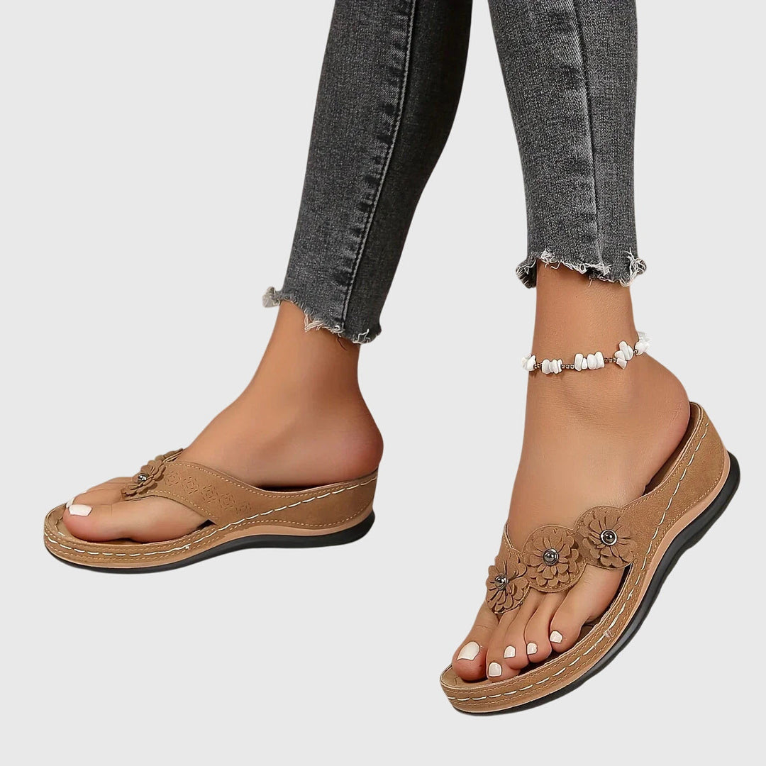 Women's Wedge Sandals Floral Strap Flip Flop Style