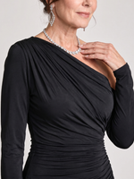 Load image into Gallery viewer, Women's Black Maxi Dress One Shoulder Long Sleeve Ruched Fitted Formal Wedding Guest Style
