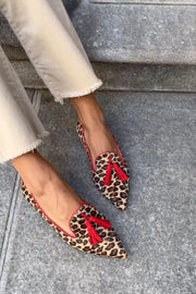 Women's Leopard Print Flats Tassel Detail Pointed Toe Style