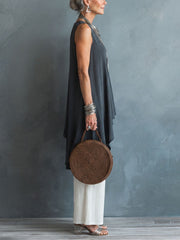 Women's Gray Sleeveless Tunic High Low Hem Flowy Draped Style