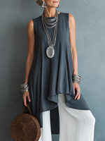 Load image into Gallery viewer, Women's Gray Sleeveless Tunic High Low Hem Flowy Draped Style
