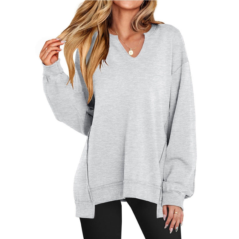 Women's Tunic Top V Neck Long Sleeve Oversized Relaxed Style