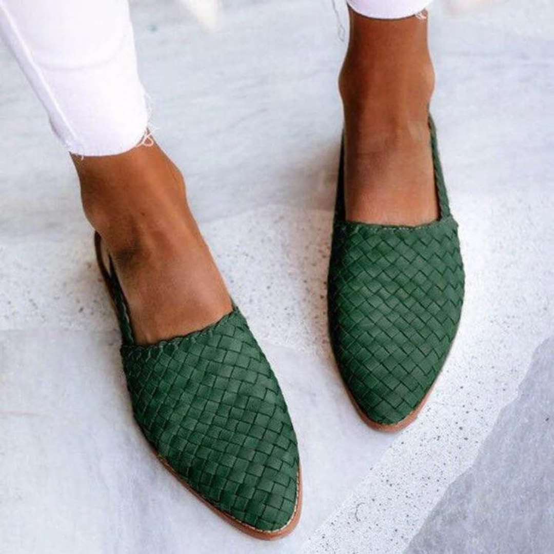 Women's Woven Mules Pointed Toe Slip On Backless Loafer Style