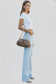 Women's Relaxed Light Blue High Waisted Jeans Distressed Straight Style