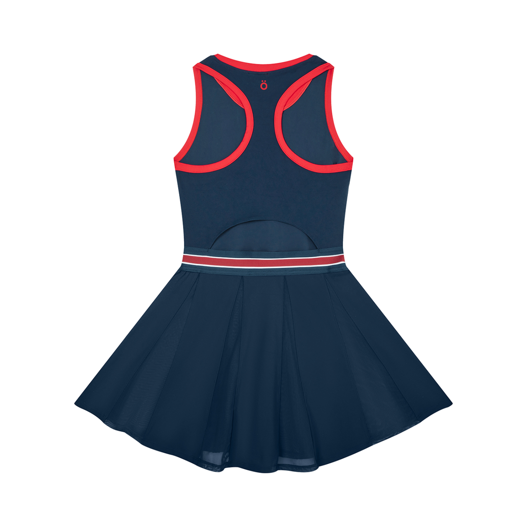 Serena Block A-Line Sleeveless Dress - In Navy Blue