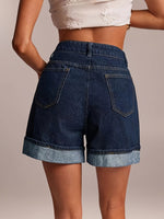 Load image into Gallery viewer, Women's Blue Denim Shorts High Waist Cuffed Hem Style
