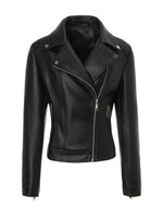 Load image into Gallery viewer, Women's Leather Moto Jacket Notch Lapel Asymmetric Zip Front Fitted Style
