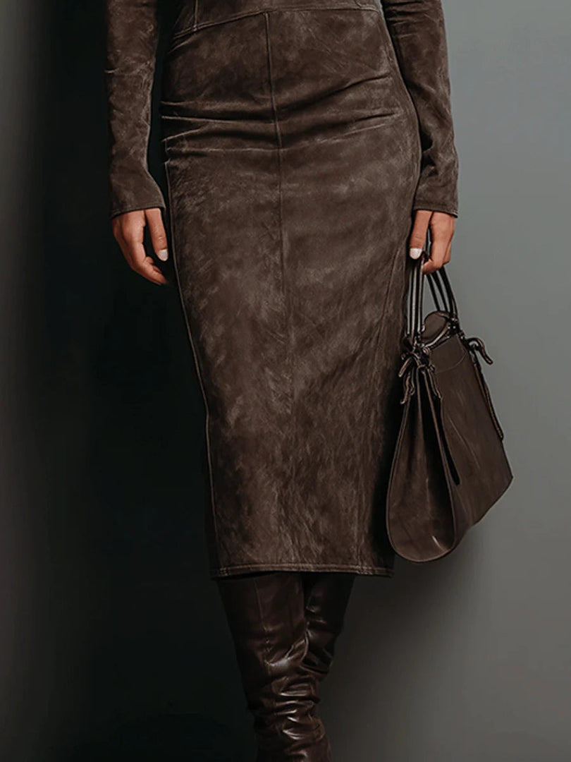 Women's Suede Bandage Dress Semi Formal Midi Style