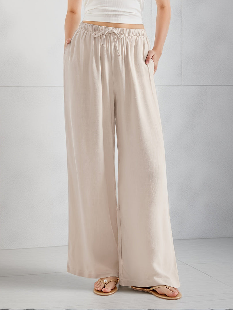 Women's Linen Wide Leg Pants High Waist Flowing Relaxed Casual Style