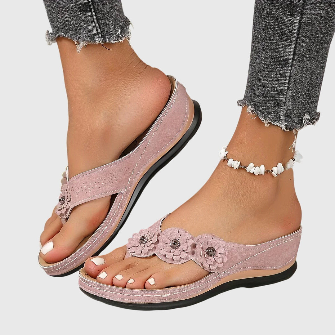 Women's Wedge Sandals Floral Strap Flip Flop Style