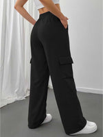 Load image into Gallery viewer, Effortless Black Cargo Pants for Women with High Waist Drawstring Wide Leg Relaxed Style
