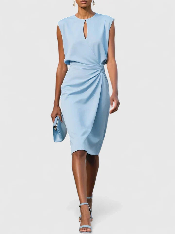 Women's Midi Dress Keyhole Neckline Ruched Waist Cocktail Style