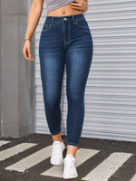 Load image into Gallery viewer, Women's Blue Relaxed Skinny Jeans High Waist Slim Fit Stretch Denim
