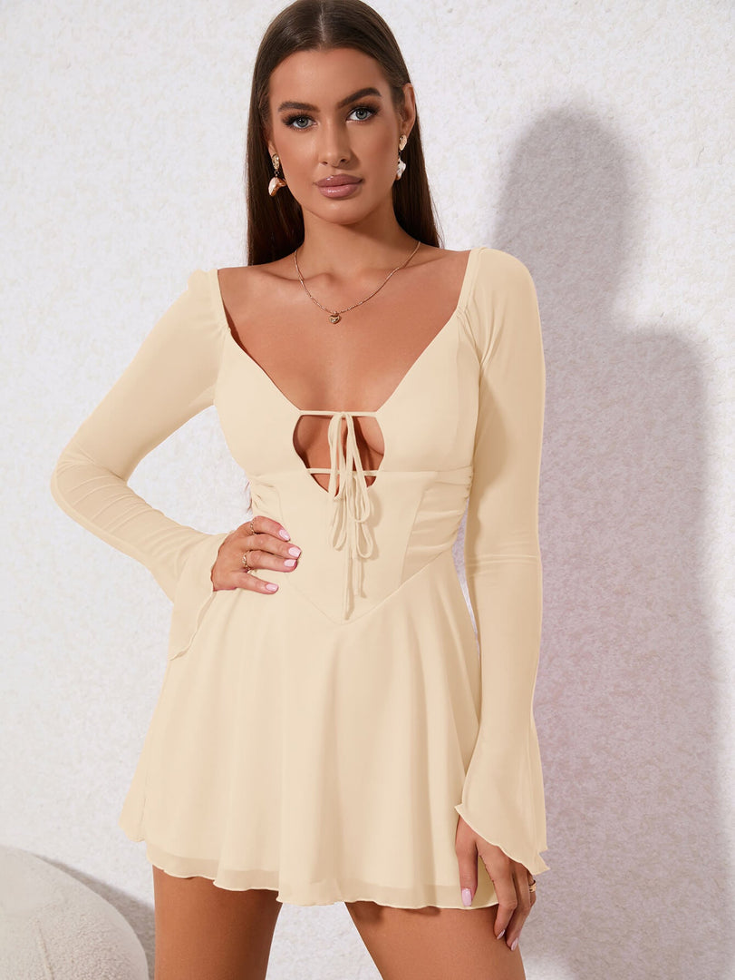 Cut Out Lace Up Mesh Dress | Wedding Guest Dress