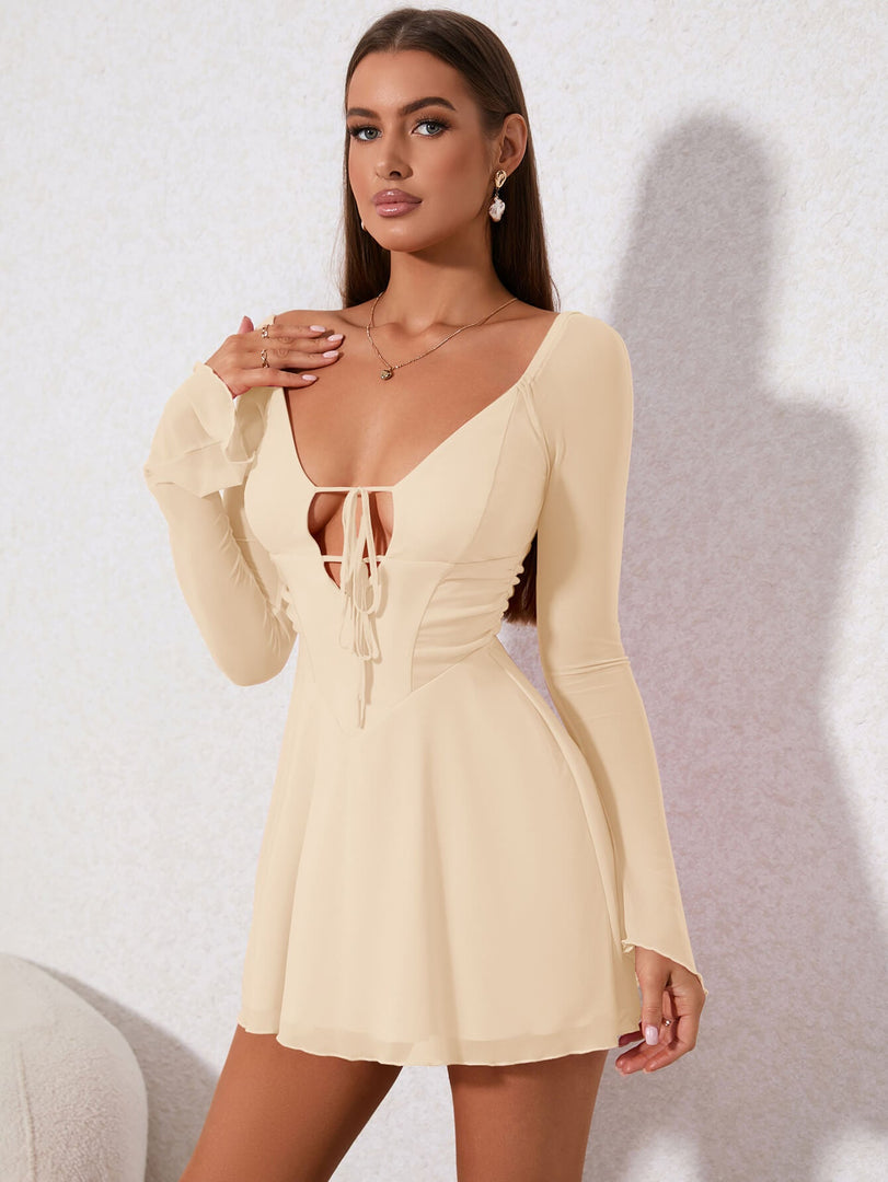 Cut Out Lace Up Mesh Dress | Wedding Guest Dress