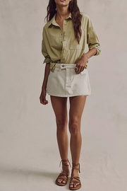 Women's Green Button Up Shirt Collared Long Sleeve Chest Pocket Relaxed Oversized Style