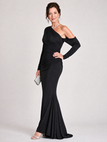 Load image into Gallery viewer, Women's Black Maxi Dress One Shoulder Long Sleeve Ruched Fitted Formal Wedding Guest Style

