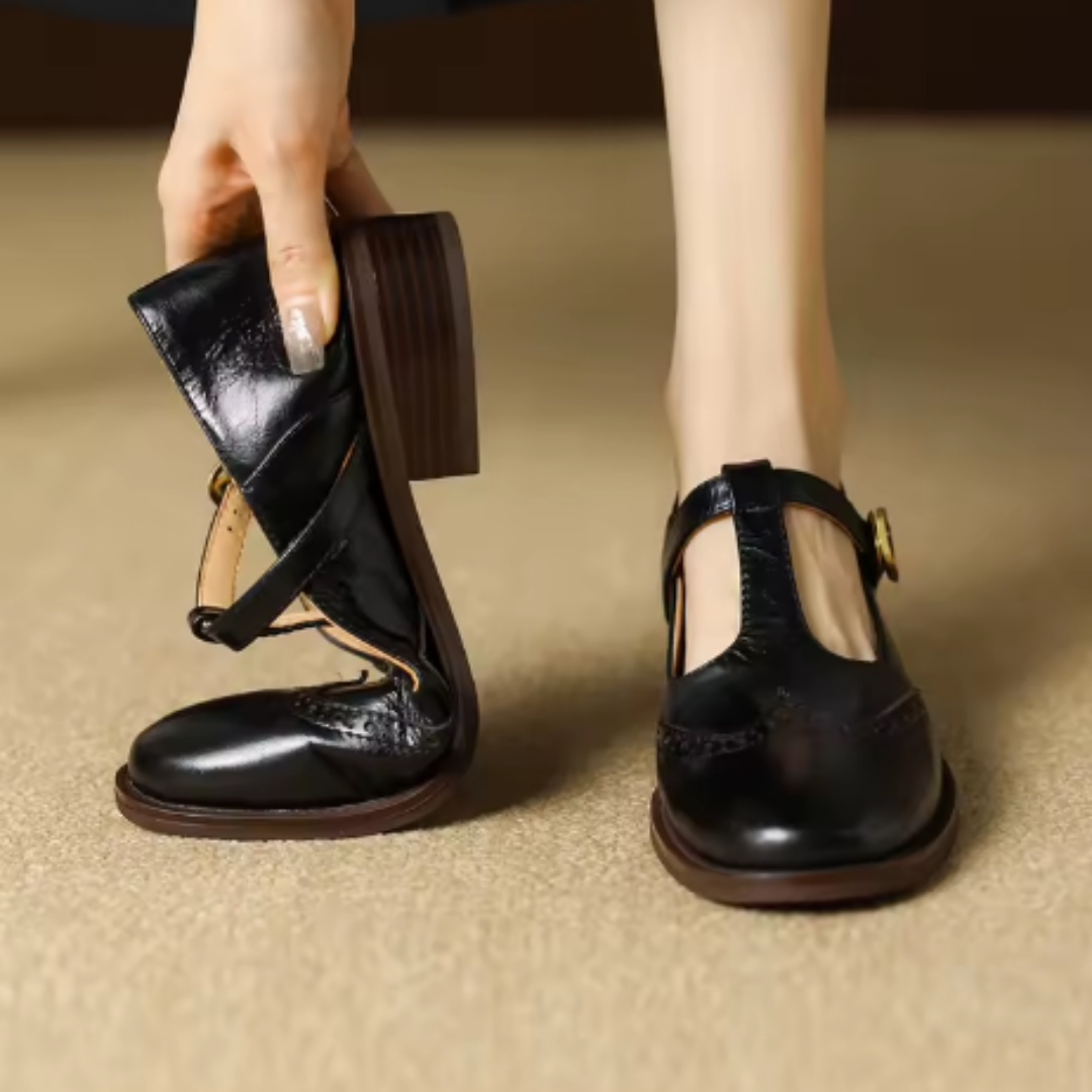 Women's Mary Jane Shoes Buckle Strap Block Heel Round Toe Style