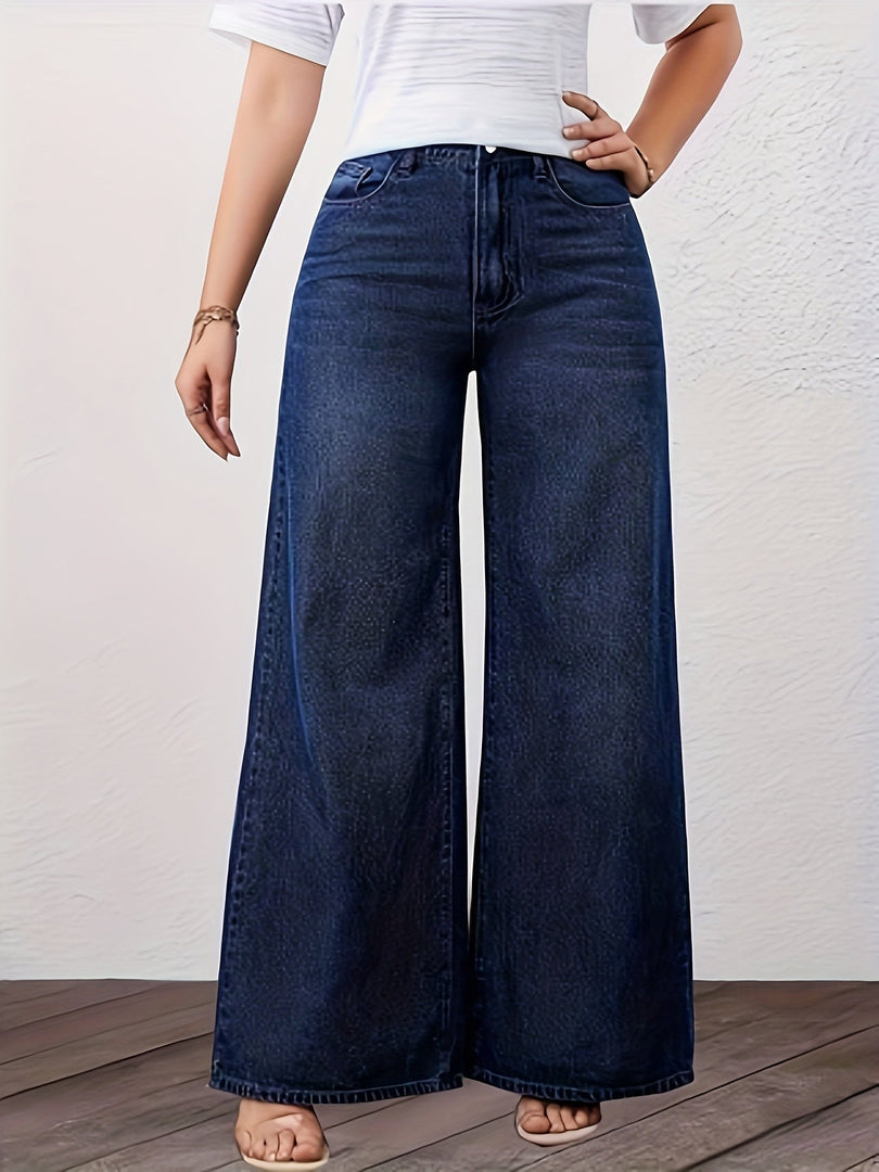 Women's Relaxed Blue Wide Leg Jeans High Waist Straight Style