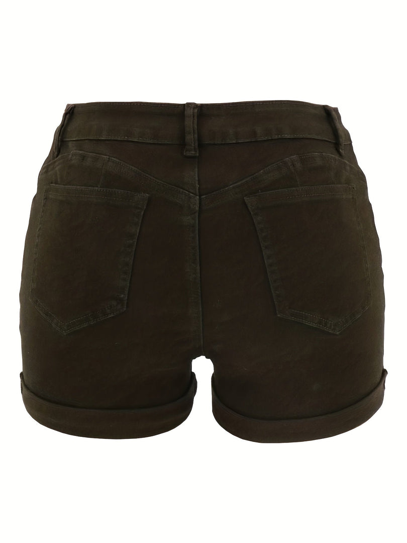 Women's Ripped Denim Shorts High Waist Distressed Cuffed Hem Casual Street Style