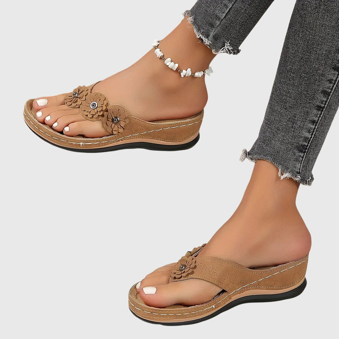 Women's Wedge Sandals Floral Strap Flip Flop Style