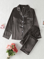 Load image into Gallery viewer, Comfortable Satin Pajamas for Women with Collar Button Front Piping Trim
