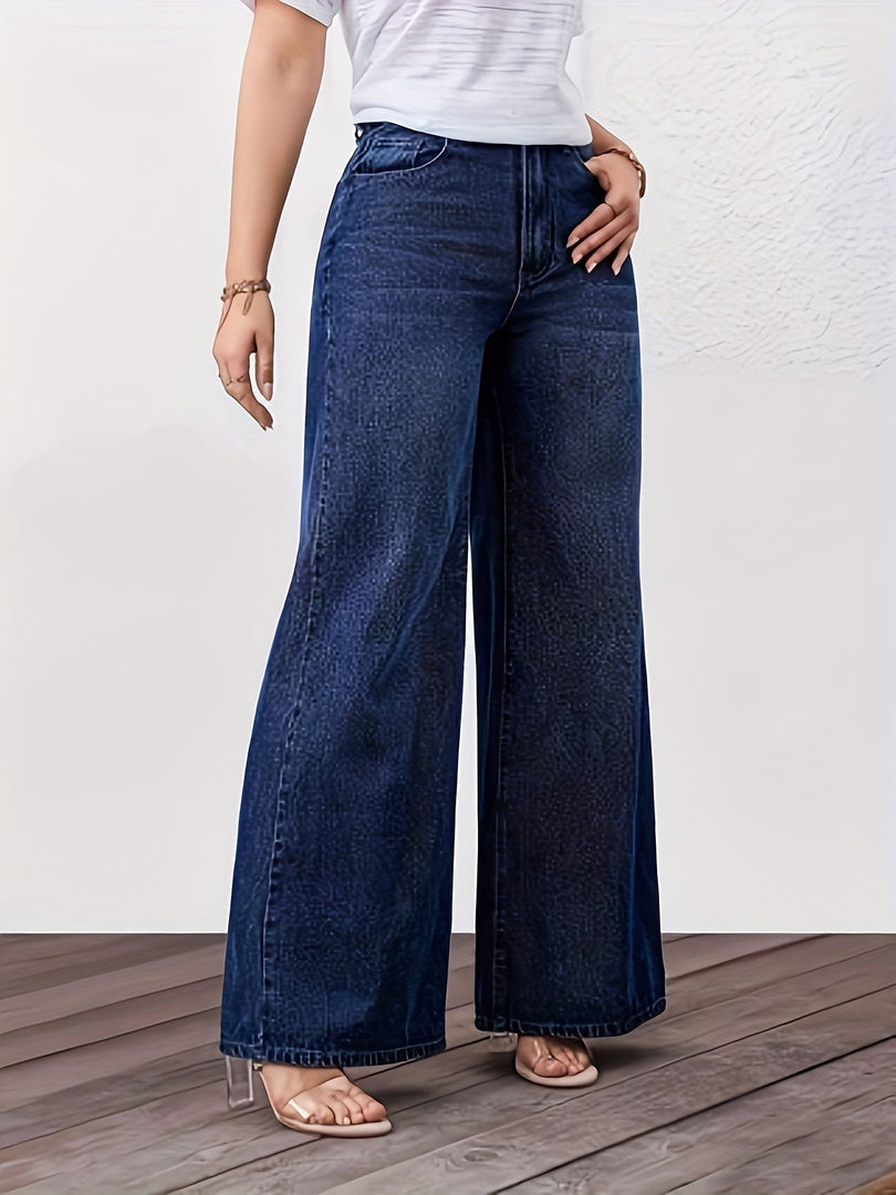 Women's Relaxed Blue Wide Leg Jeans High Waist Straight Style