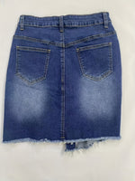 Load image into Gallery viewer, Women's Blue Denim Mini Skirt High Waist Ripped Button Front Raw Hem Jean Skirt Style
