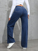 Load image into Gallery viewer, Women's Blue Wide Leg Jeans High Waist Flowing Loose Fit Denim Style
