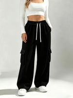 Load image into Gallery viewer, Effortless Black Cargo Pants for Women with High Waist Drawstring Wide Leg Relaxed Style
