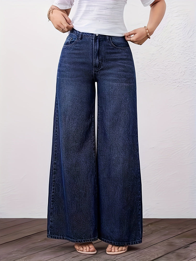 Women's Relaxed Blue Wide Leg Jeans High Waist Straight Style