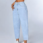 Load image into Gallery viewer, Women's Light Blue Relaxed Mom Jeans High Waist Tapered Cuffed Hem
