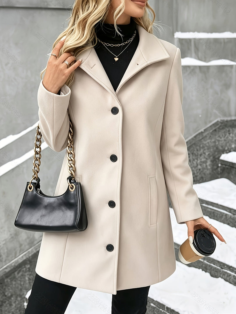 Women's Wool Coat Notch Collar Single Breasted Longline Style