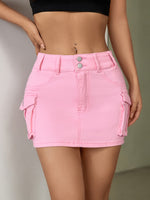 Load image into Gallery viewer, Women's Denim Mini Skirt High Waist Cargo Pocket Jean Skirt Street Style
