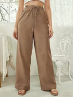 Load image into Gallery viewer, Women's Linen Wide Leg Pants High Waist Drawstring Flowing Casual Style
