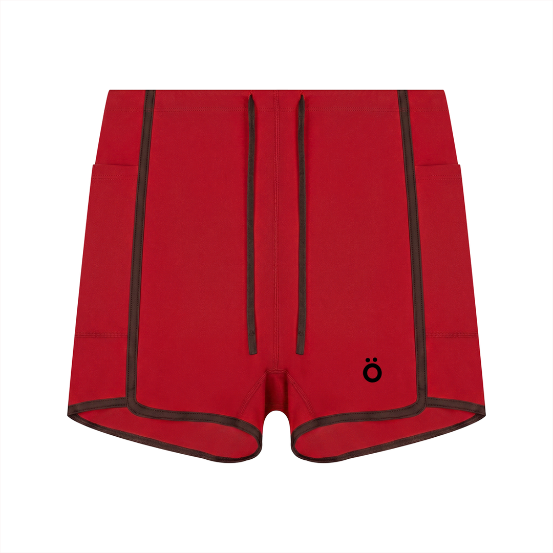 Mira High Rise Color Block Yoga Shorts - In Red