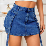 Load image into Gallery viewer, Women's Blue Denim Mini Skirt High Waist Utility Cargo Pocket Jean Skirt Casual Style
