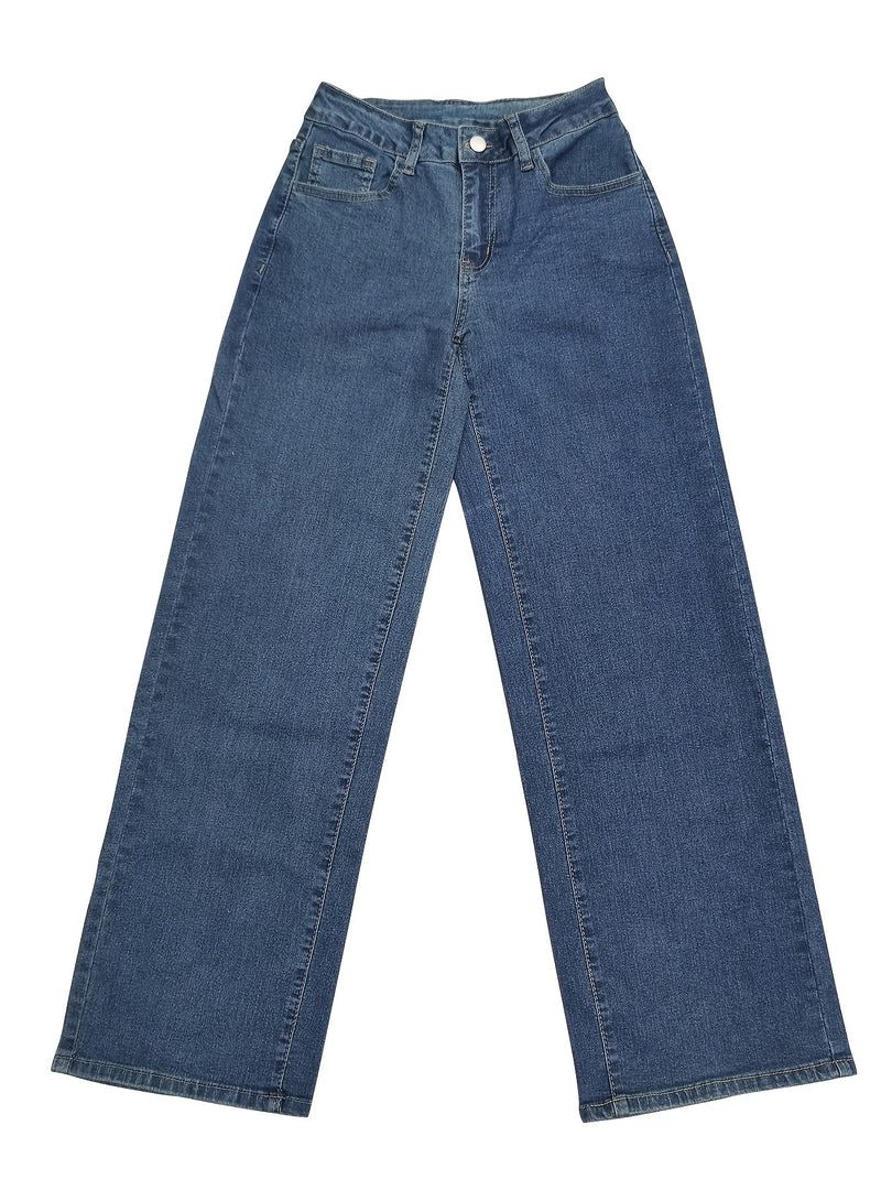 Women's Relaxed Blue Wide Leg Jeans Low Rise Flowing Style