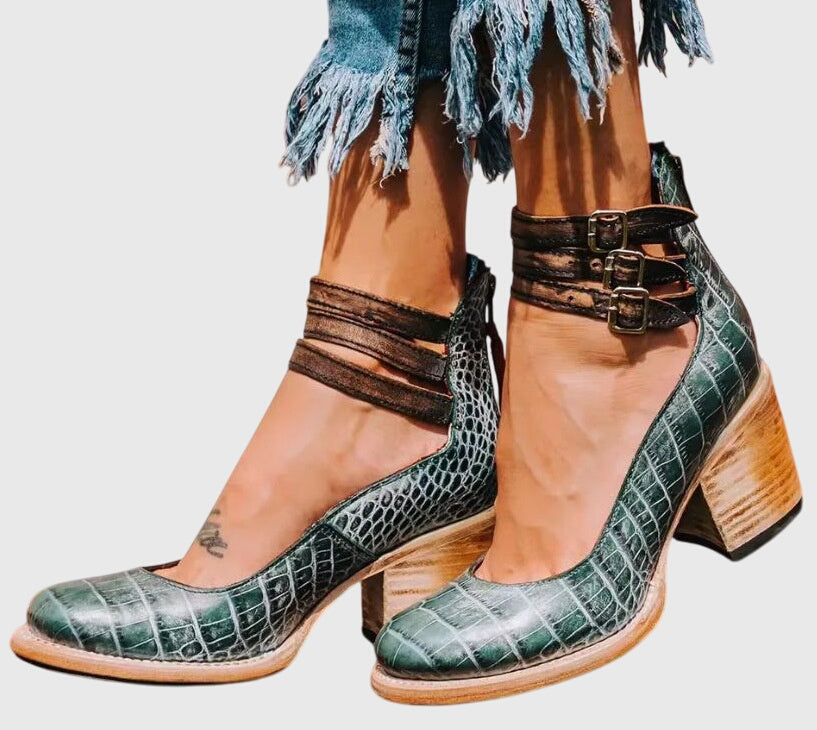 Women's Boots Buckle Strap Block Heel Cutout Style