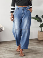 Load image into Gallery viewer, Women's Blue Relaxed Barrel Jeans High Waist Seam Detail Faded Wash
