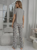 Load image into Gallery viewer, Women's Grey Pajamas Panda Print Short Sleeve Two Piece
