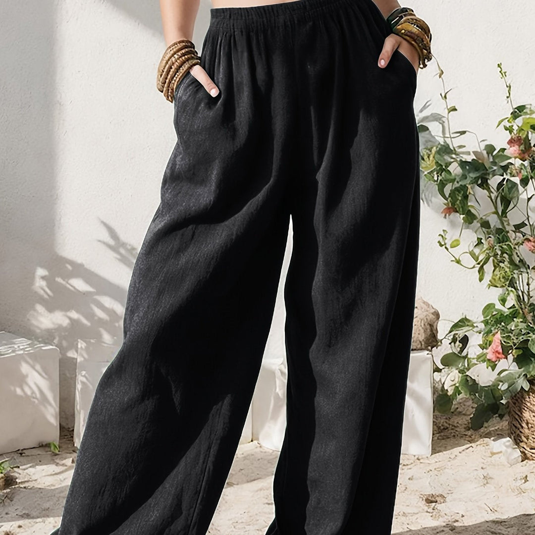 Women's Linen Wide Leg Pants High Waist Pocket Flowing Relaxed Casual Style